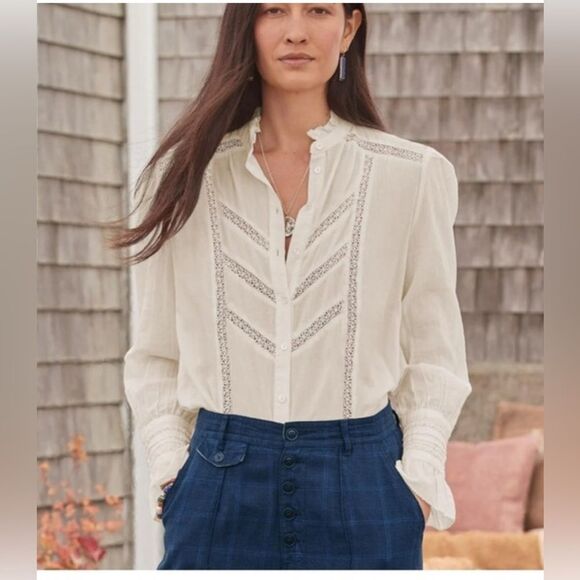 Sundance 100% cotton Louisa lace and ruffle Victorian button-down blouse size PM - Picture 1 of 8